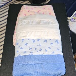 Blue and White Quilted Bedding Set with Floral Patterns